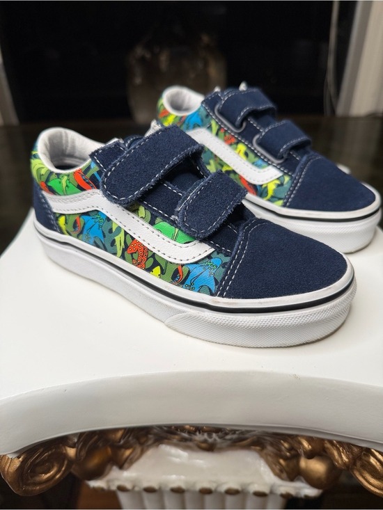 Vans Other - Vans Old Skool V Dinosaur Print Sneakers Kids Size 12 Hook & Loop Velcro Shoes
